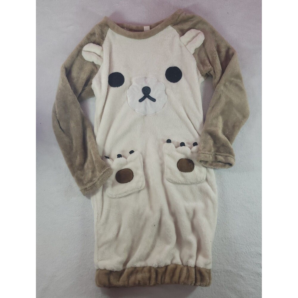 Kawaii Lolita Teddy Bear Fleece Nightgown Long Sleeve Warm Sleepwear Size M